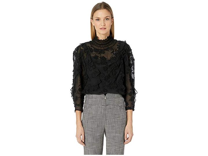 Rebecca Taylor Long Sleeve Silk Top (black) Women's Clothing