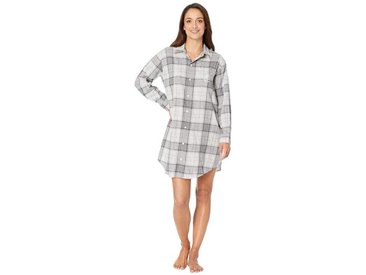 Lauren Ralph Lauren Brushed Twill His Shirt Sleepshirt (grey Plaid) Women's Pajama