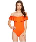 Trina Turk Gypsy Solids Off The Shoulder One-piece (flame) Women's Swimsuits One Piece