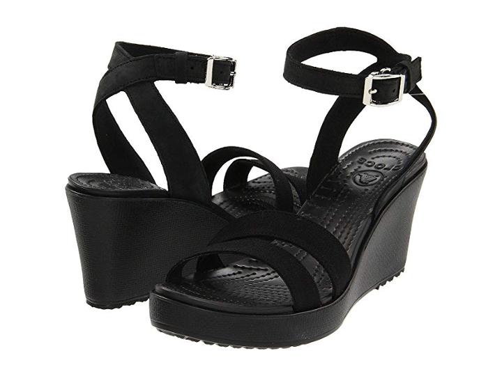 Crocs Leigh Wedge (black/black) Women's  Shoes