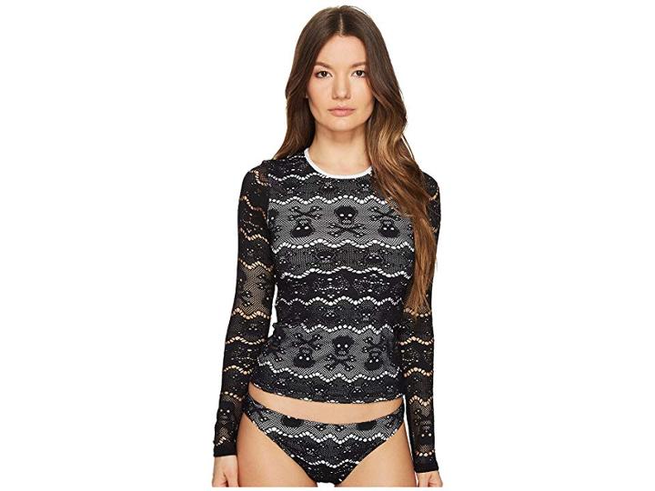 Letarte Skull Lace Rashguard (black Multi) Women's Swimwear