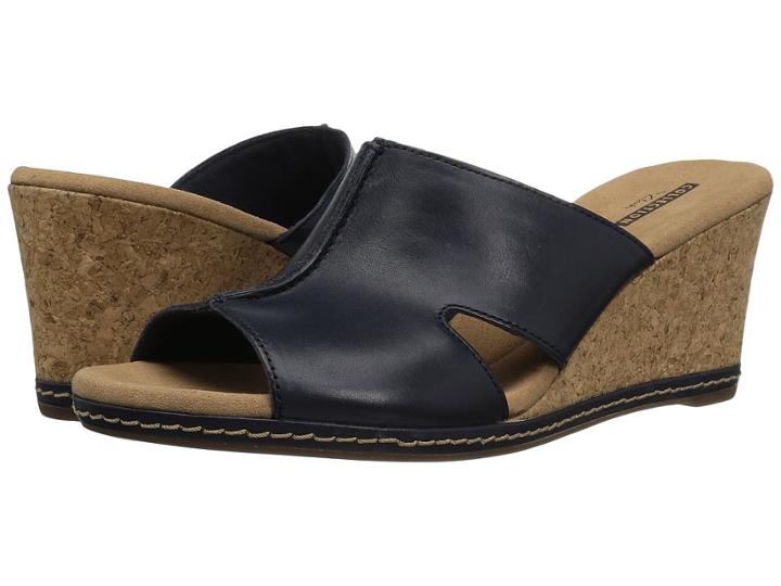 Clarks Lafley Mio (navy Leather) Women's Wedge Shoes