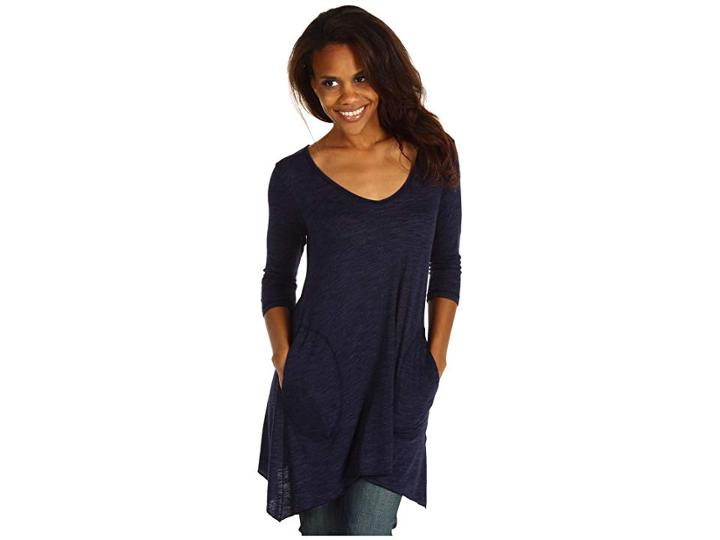 Allen Allen Slub Angled 3/4 Tunic (lapis) Women's T Shirt
