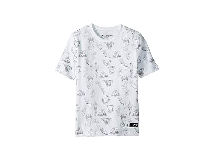 Under Armour Kids Steph Curry 30 Printed Short Sleeve Tee (big Kids) (white/black) Boy's T Shirt