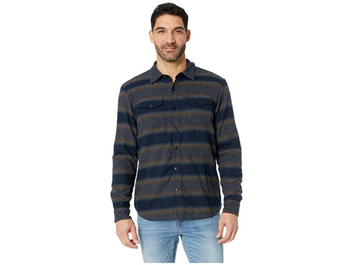 Prana Asylum Heavyweight Flannel (black Heather) Men's Long Sleeve Button Up