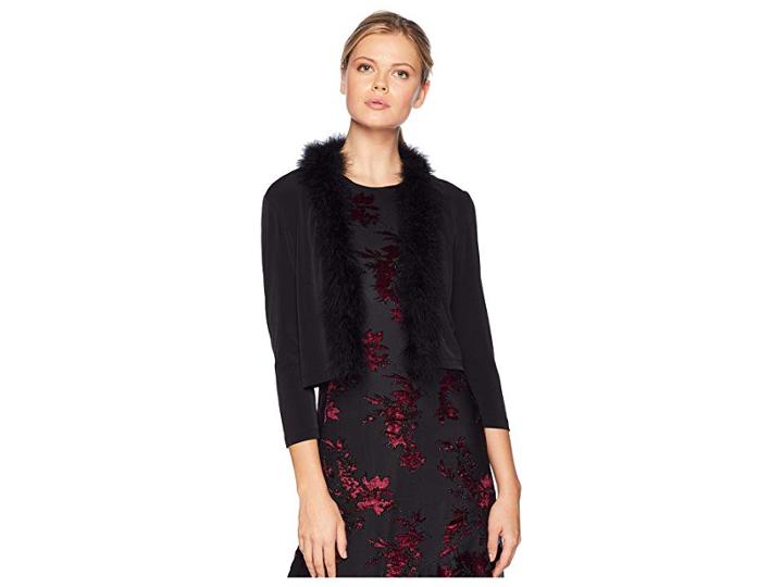 Calvin Klein Faux Feather Trim Shrug (black) Women's Dress