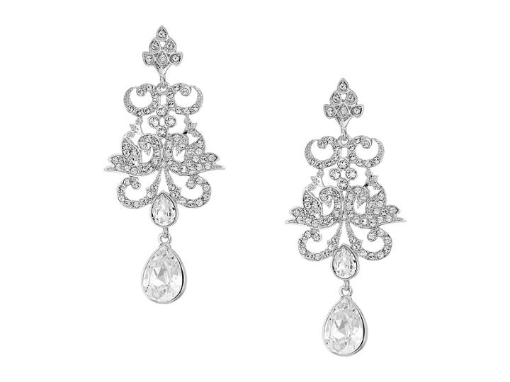 Nina Art Nouveau Chandelier Statement Earrings (rhodium/white) Earring