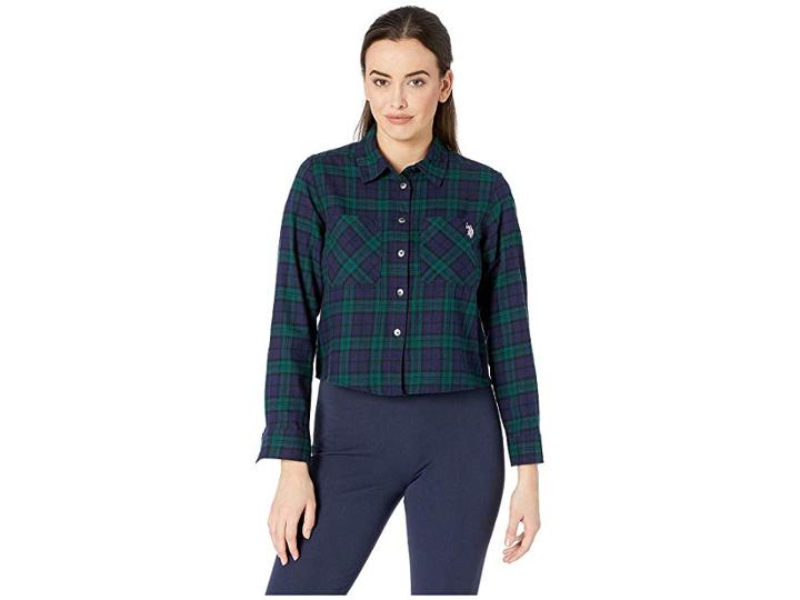 U.s. Polo Assn. Flannel Shirt (black Watch/evening Blue) Women's Clothing