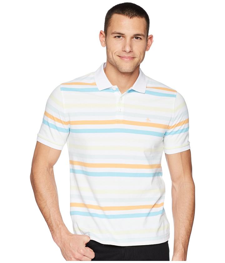 Original Penguin Short Sleeve Soda Stripe Polo (bright White) Men's T Shirt