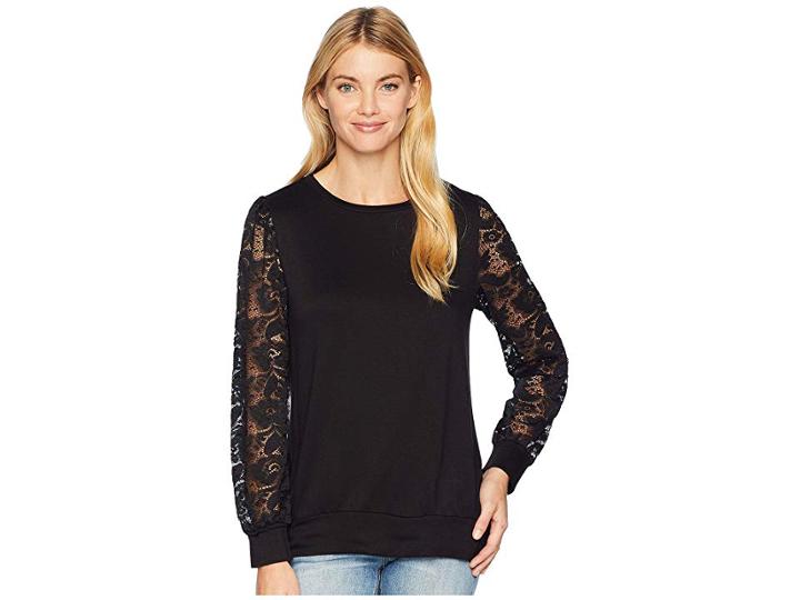 Bobeau Long Sleeve Lace Sweatshirt (black) Women's Sweatshirt
