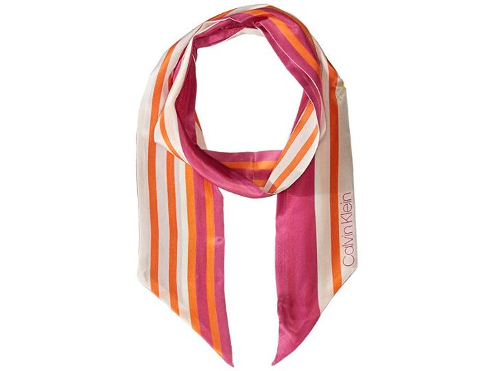 Calvin Klein Graphic Stripe Silk Twillie Scarf (navy/magenta) Scarves