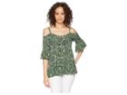 Michael Michael Kors Off Shoulder Stripe Ruffle Top (true Navy/green Apple Multi) Women's Clothing