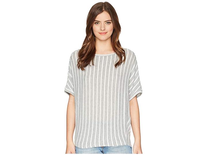 Michael Stars Madison Brushed Stripe Elbow Sleeve Boat Neck (heather Grey/chalk) Women's Clothing