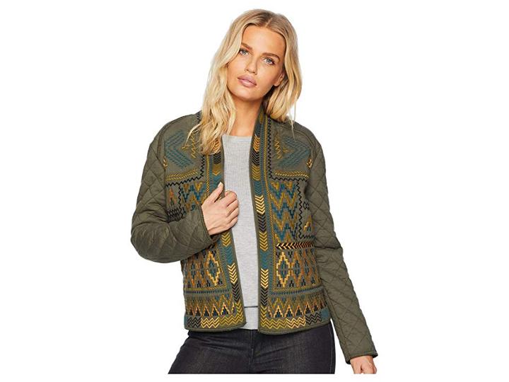 Tribal Long Sleeve Quilted Embroidered Jacket (alpine Green) Women's Jacket