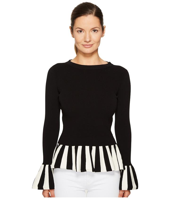 Boutique Moschino Striped Trim Peplum Knit (black/white) Women's Clothing