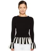 Boutique Moschino Striped Trim Peplum Knit (black/white) Women's Clothing