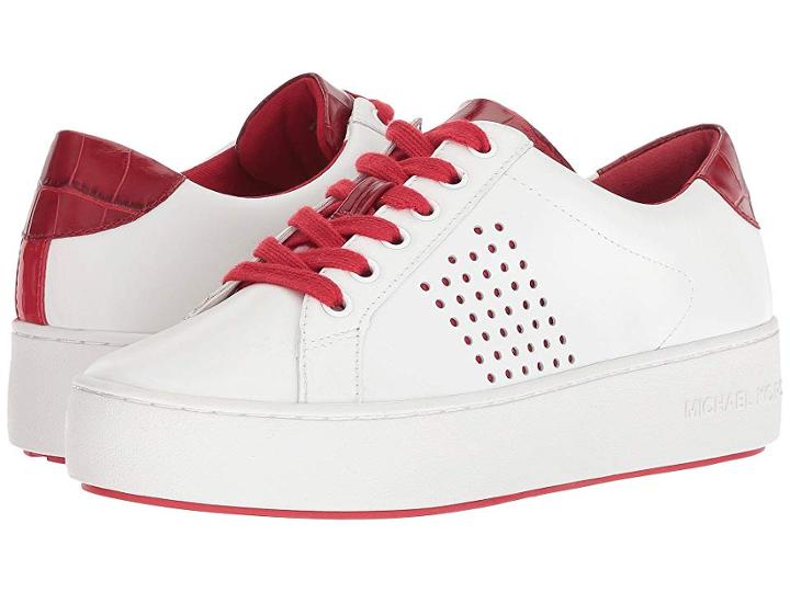 Michael Michael Kors Poppy Lace-up (optic White/scarlt Vachetta Perf/embossed Croc/patent) Women's Shoes
