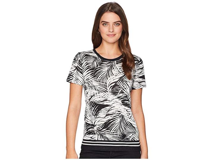 Lauren Ralph Lauren Tropical-print Linen-blend Top (black/mascarpone Cream) Women's Clothing