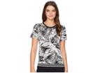 Lauren Ralph Lauren Tropical-print Linen-blend Top (black/mascarpone Cream) Women's Clothing