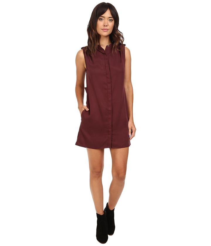 Michael Stars Tencel Sleeveless Shirtdress W/ Pleated Shoulder (rosewood) Women's Dress
