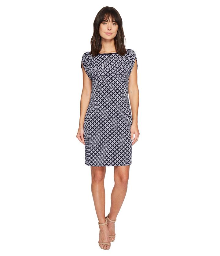 Michael Michael Kors Tulip Sleeve Rope Geo Dress (true Navy/white) Women's Dress