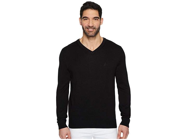 Nautica 12 Gauge V-neck Sweater (true Black) Men's Sweater