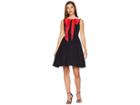Unique Vintage 1960s Style Large Bow Tie Marin Flare Dress (black/white/red) Women's Dress