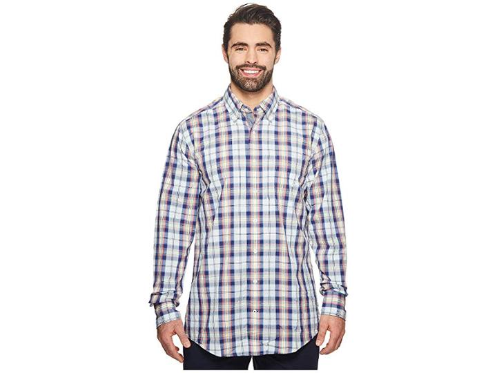 Nautica Big & Tall Big Tall Long Sleeve Large Plaid Shirt (starlight Blue) Men's Clothing