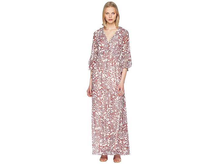 Badgley Mischka Bell Sleeve Boho Leo Maxi (pink Leopard) Women's Dress