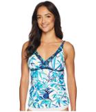 Tommy Bahama Tropical Swirl Over The Shoulder Shirred Tankini (white) Women's Swimwear