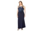 Marina Plus Size Sleeveless Stretch Crepe Gown With Lace Pop Over Top (navy) Women's Dress