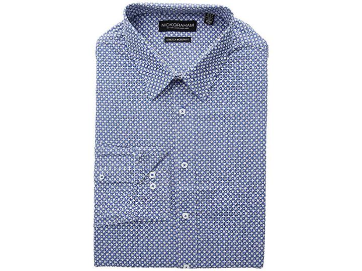Nick Graham Geo Print Dress Shirt (blue) Men's Long Sleeve Button Up