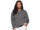 Lauren Ralph Lauren Plus Size Striped Button-shoulder Top (black/white) Women's Clothing