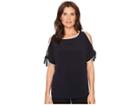 Ivanka Trump Matte Jersey Cold Shoulder With Piping Blouse (navy/ivory) Women's Blouse