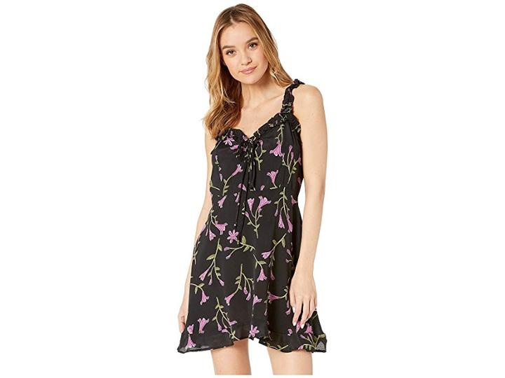 Angie Moss Crepe Ruffle Strapped Dress (black) Women's Dress