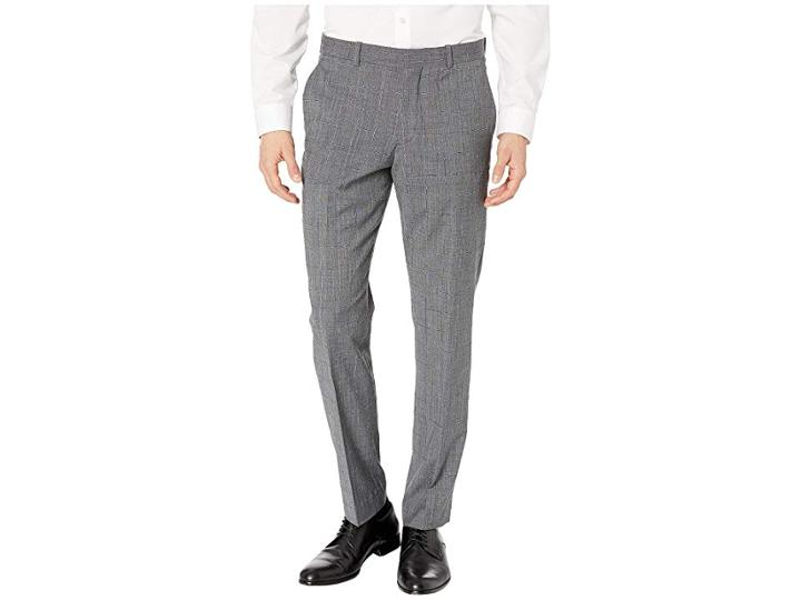 Perry Ellis Slim Fit Stretch Wool Plaid Dress Pants (charcoal) Men's Casual Pants