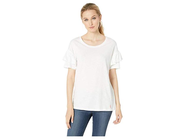 U.s. Polo Assn. Solid Ruffle Sleeve Tee (optic White) Women's Clothing
