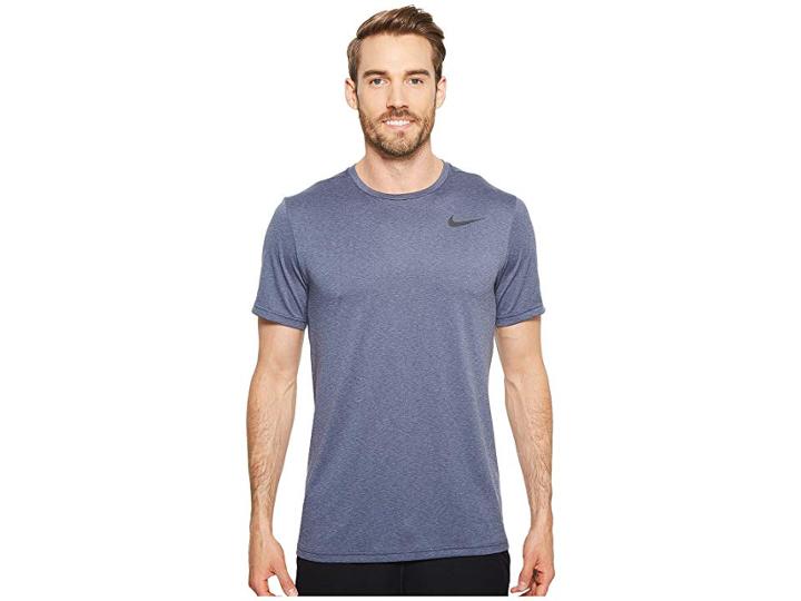 Nike Breathe Short Sleeve Training Top (light Carbon/thunder Blue/hyper Crimson) Men's Clothing