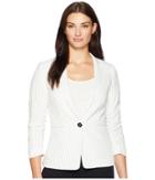 Tahari By Asl Pinstripe Ruched Sleeve One-button Jacket (ivory/black) Women's Coat