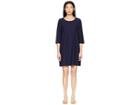 Eileen Fisher Lightweight Washable Stretch Crepe Scoop Neck 3/4 Sleeve Dress (midnight) Women's Dress