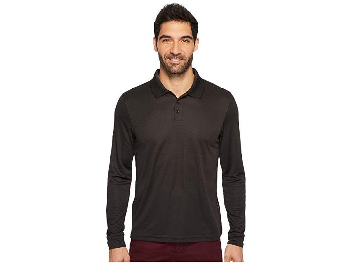 Perry Ellis Three-button Long Sleeve Jacquard Polo (black) Men's Long Sleeve Pullover
