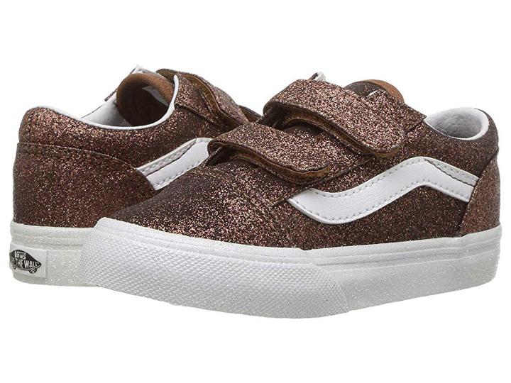 Vans Kids Old Skool V (infant/toddler) ((glitter) Bronze/true White) Girls Shoes