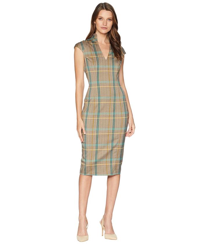 Alexia Admor V-neck Plaid Midi Dress (plaid Teal) Women's Dress