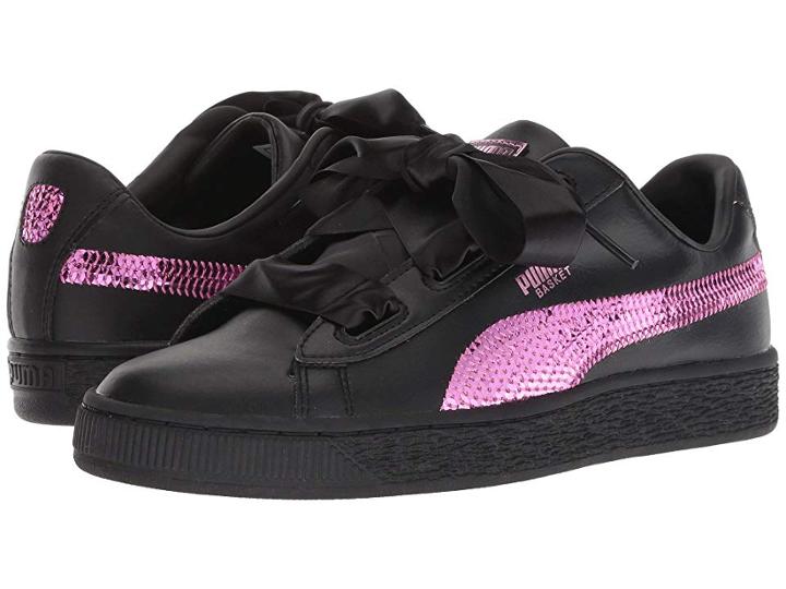 Puma Kids Basket Heart Bling Jr (big Kid) (puma Black/orchid) Girl's Shoes