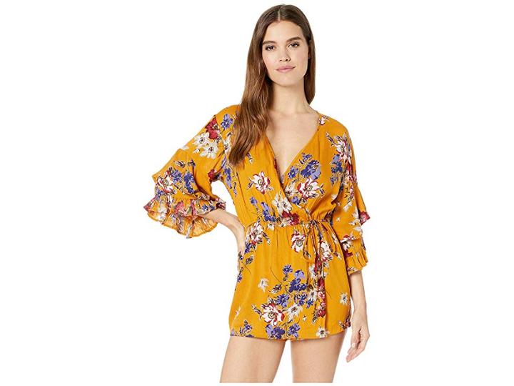 Angie Surplus Romper W/ Double Ruffle Sleeve (gold) Women's Jumpsuit & Rompers One Piece