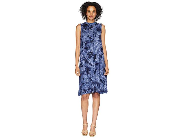 American Rose Desiree Tie-dye Mock Neck Dress (navy) Women's Dress