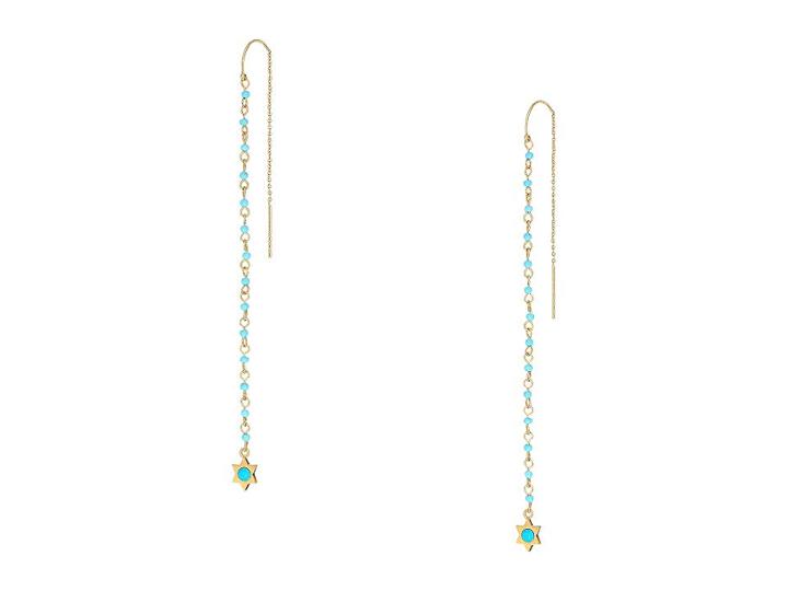 Rebecca Minkoff Long Linear Beaded Threader Earrings With Pow Charm (turquoise/gold) Earring