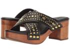 Frye Fiona Deco Slide (black Smooth Antique Pull Up) Women's Slide Shoes