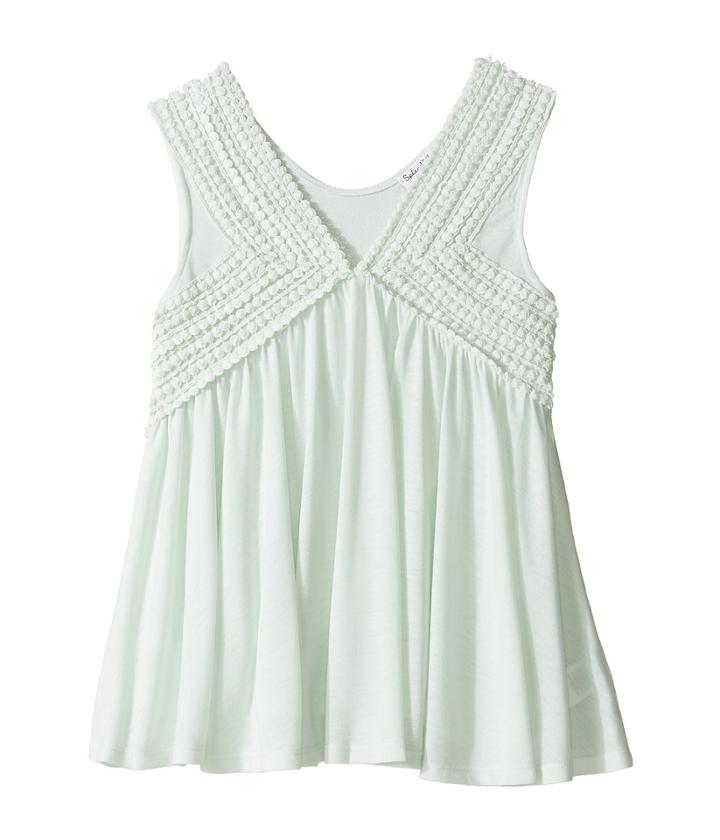 Splendid Littles V-neck Tank Top With Lace Trim (big Kids) (light Green) Girl's Sleeveless