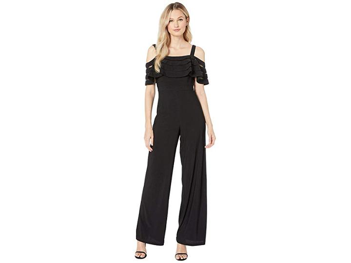 Adrianna Papell Banded Off Shoulder Jumpsuit (black) Women's Jumpsuit & Rompers One Piece